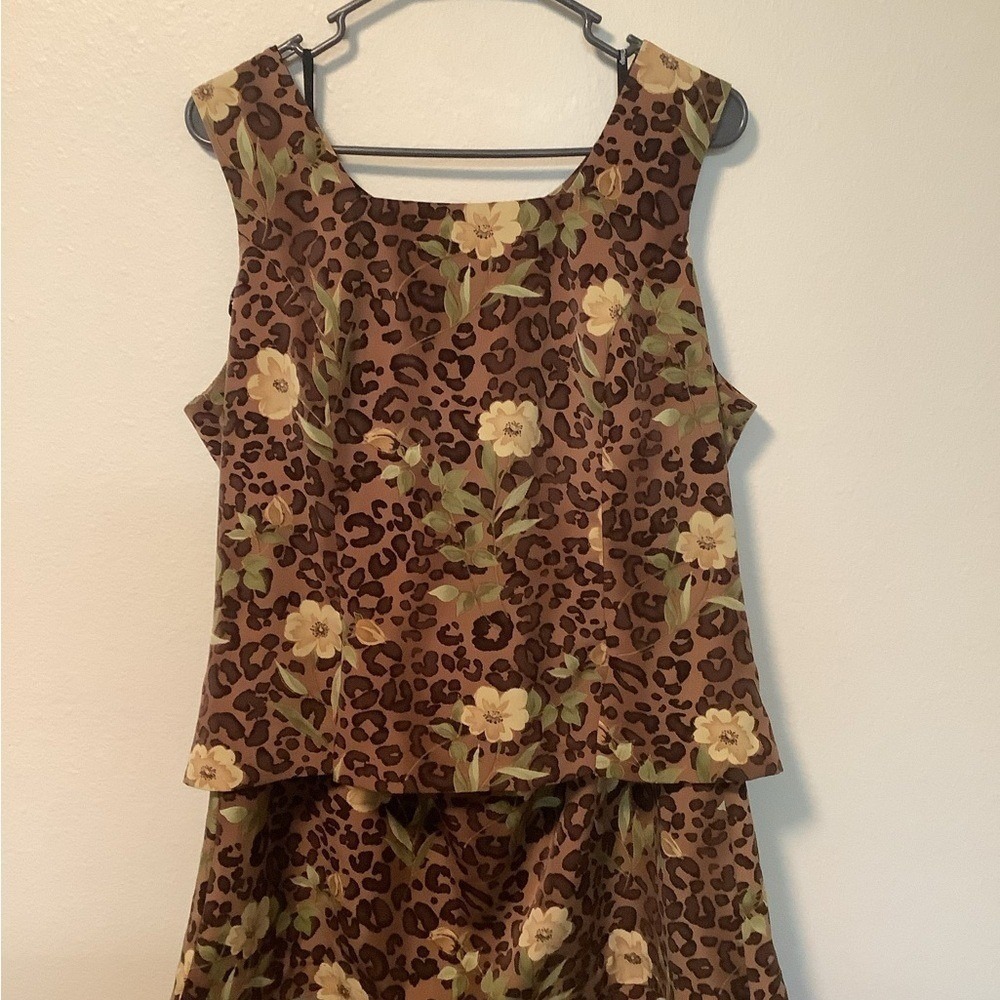 Betsy's Things Vintage Leopard Floral Print 2 Piece Set Peplum‎ Top Skirt 931985 - Picture 10 of 11
